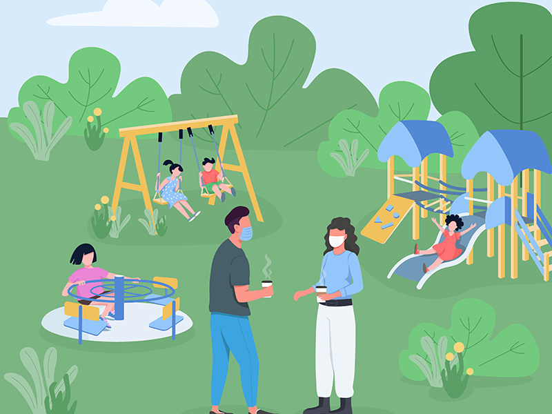 Playground during pandemic flat color vector illustration