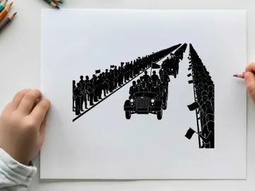 Silhouette of a military parade with soldiers and vehicles preview picture