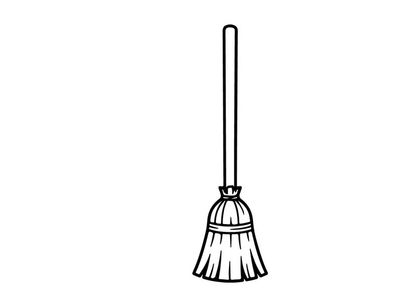 Sapu lidi dengan pegangan kayu dan bulu sikat yang kaku. Ilustrasi alat pembersih klasik untuk penggunaan rumah tangga atau kebersihan.