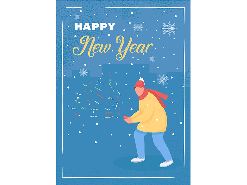 Happy New Year greeting card flat vector template