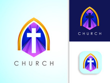 Church colorful logo. Christian sign symbols. The cross of Jesus