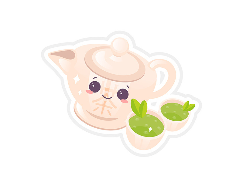 Chinese tea ceremony cute kawaii vector character