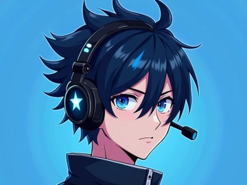 A digital anime character wears headphones with a star, and a black jacket preview picture