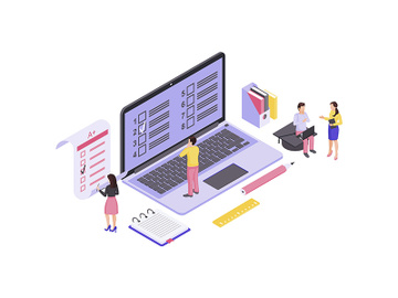 Online exam isometric color vector illustration preview picture