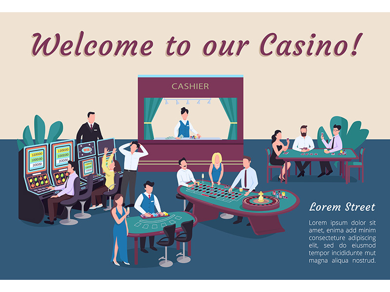 Welcome to our casino poster flat vector template