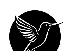 Black and white outline of a hummingbird.