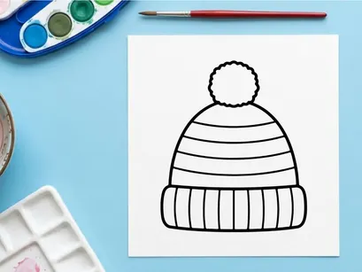 Handgezeichneter Winter-Mütze mit umgeschlagener Krempe isoliert auf weißem Hintergrund für Weihnachtsdesigns