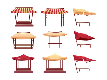 Empty bazaar awnings cartoon vector illustrations set preview picture