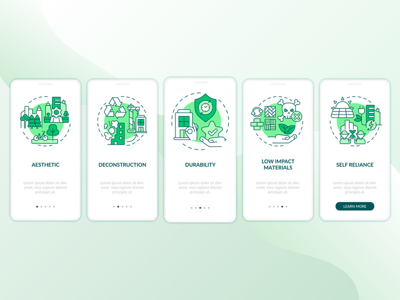Sustainable city design green onboarding mobile app screen