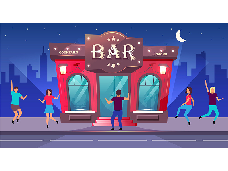 Bar night event flat color vector illustration