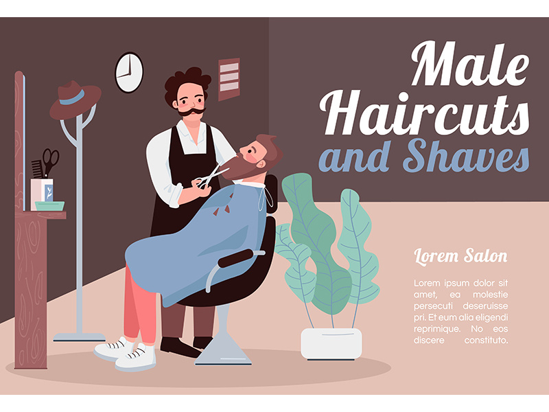 Male haircuts and shaves banner flat vector template