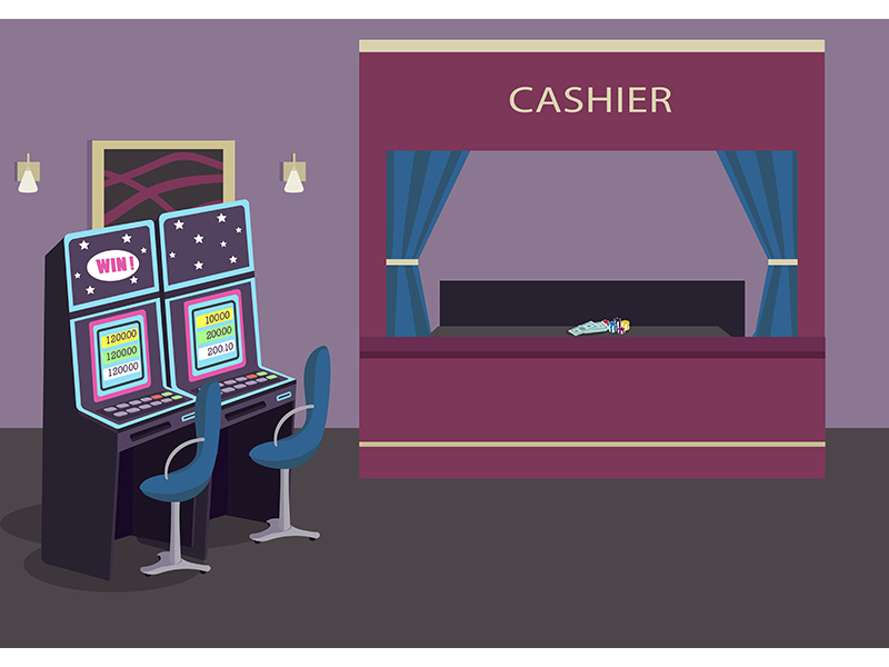 Slot machines row flat color vector illustration