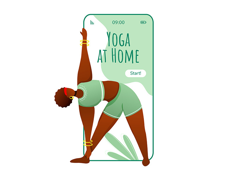 Yoga at home smartphone interface vector template