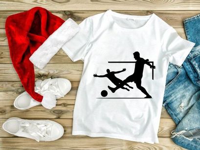 Soccer players in action kicking ball near goal post silhouette