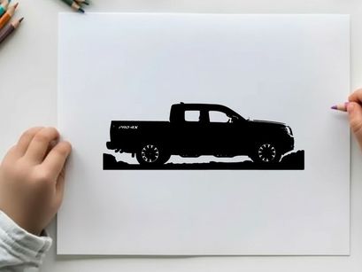 Silhouette of a pickup truck against a white background