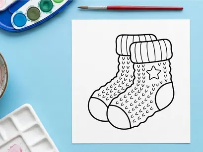 Hand-drawn Christmas sock with star pattern and cuff for holiday gift decor and festive celebrations