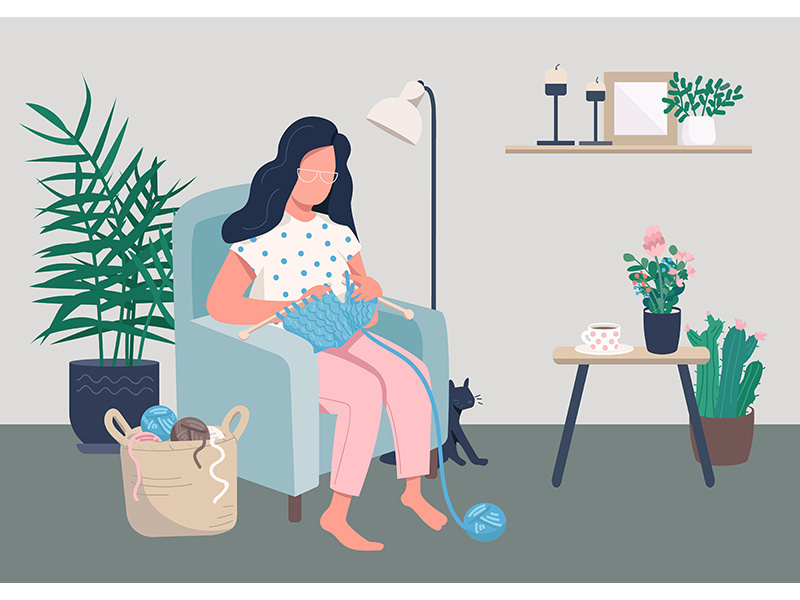 Home relaxation flat color vector illustration