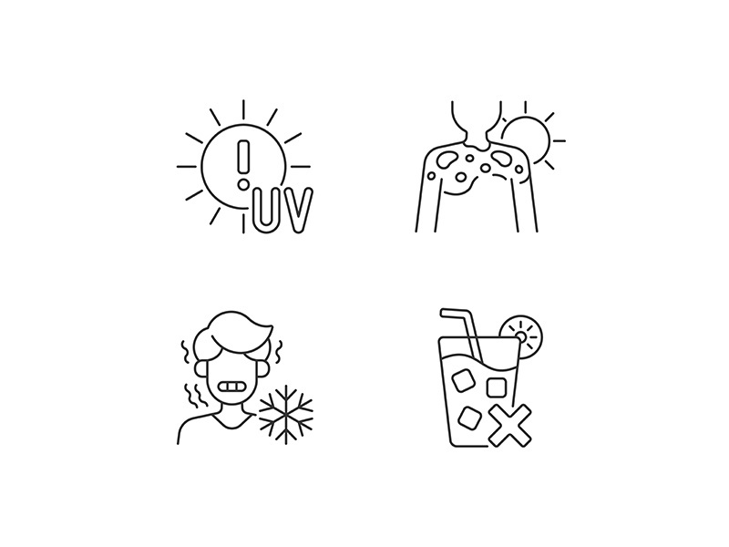 Sunburn risk linear icons set