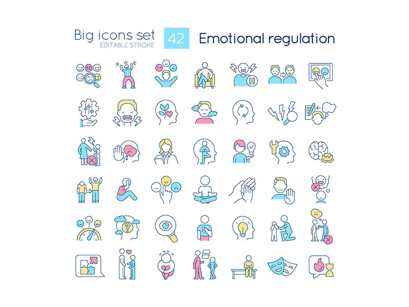 Emotional regulation RGB color icons set