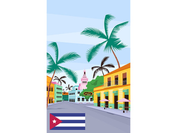 Cuban old street poster flat vector template preview picture