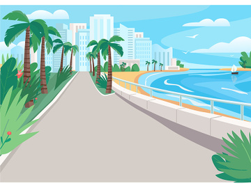 Luxury seaside resort street flat color vector illustration preview picture