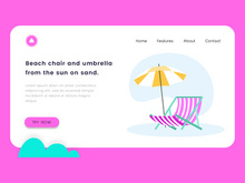 Beach chair and umbrella from the sun on sand vector illustration.