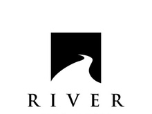 Logos of rivers, creeks, riverbanks and streams. River logo with combination of mountains and farmland with vector concept design.