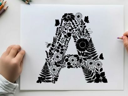 Silhouette of letter a made of flowers and leaves