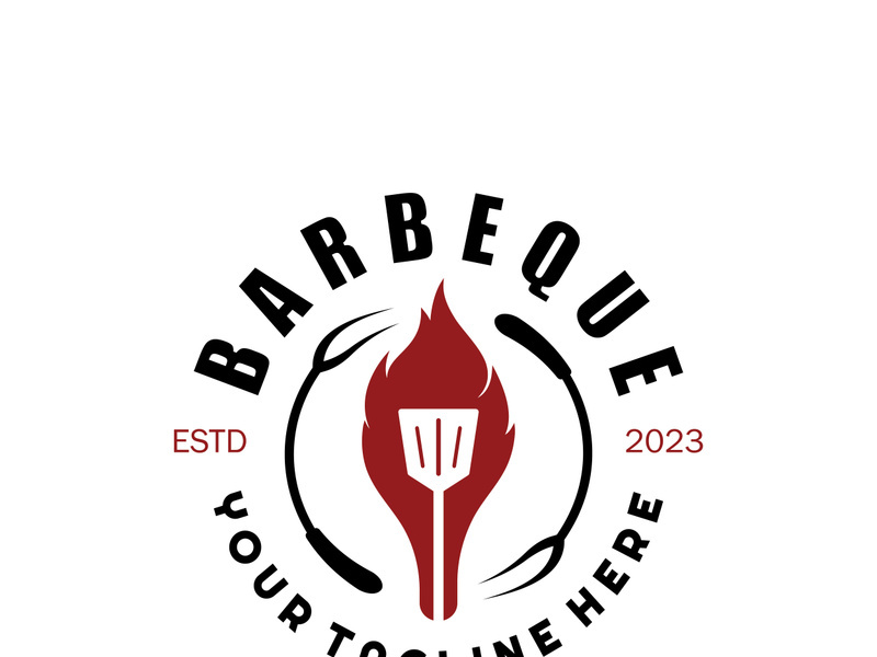 Simple Barbecue Vintage hot grill, with crossed flames and spatula. Logo for restaurant, badge, cafe and bar.vector