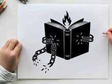 burning book with chains vector illustration