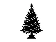 Silhouette of a Christmas Tree with Ribbon and Star Topper
