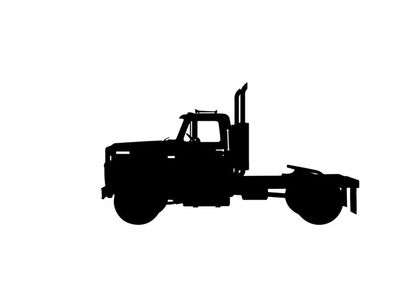 Silhouette of a semi truck without trailer on white background