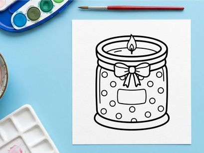Polka dot candle with a bow. Cute scented wax jar illustration for holiday decor.