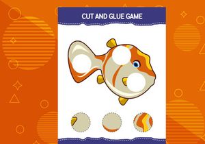 10 Pages Cut and glue game for kids with fish. Cutting practice for preschoolers. Education worksheet.