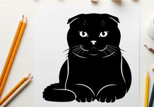 Black cat silhouette portrait with whiskers and piercing eyes