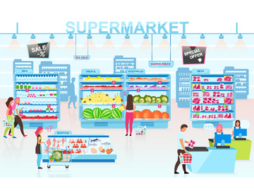 Supermarket interior flat vector illustration preview picture