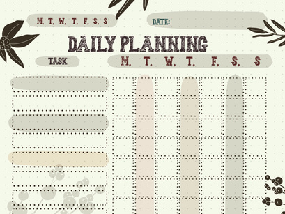 Printable note work daily or study planner for productivity
