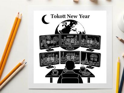 Silhouette of a man watching multiple screens on tokott new year