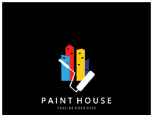 logo icon illustration house paint with a blend of brushes and rollers for house wall paint design, minimalist house, painting, interior, building, property business, wallpaper, vector concept