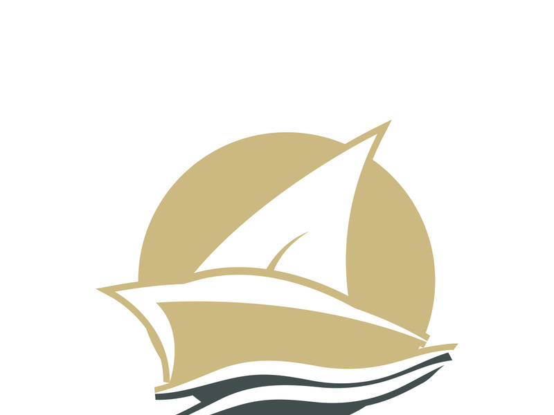 Sailboat boat on sea ocean wave with logo design simple ship