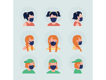 Teens with black masks semi flat color vector character avatar set preview picture
