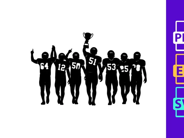 American football team celebrating with trophy silhouette