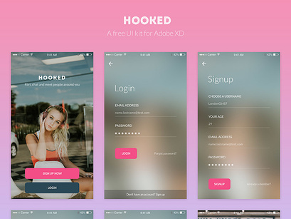 Hooked: a free UI kit for Adobe XD