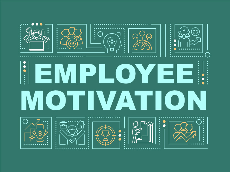 Worker motivation word concepts dark green banner