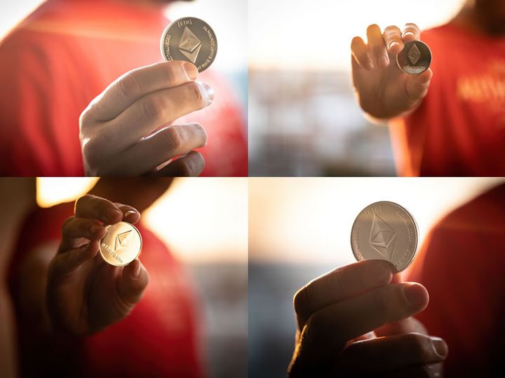 Set of 4 ethereum stock photos, for crypto