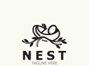 Bird nest logo natural root and leaf habitat bird house isolated template vector