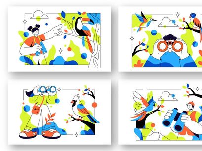 6 Bird Watching Vector Illustration