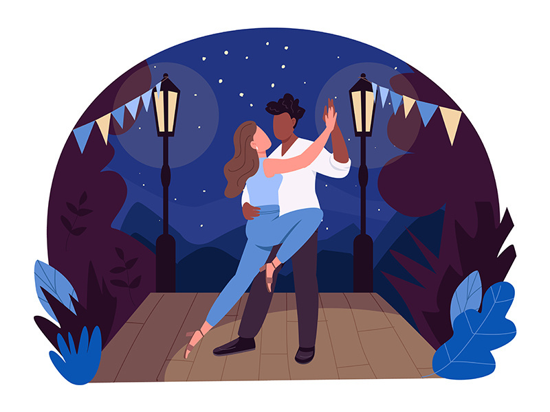 Romantic dance 2D vector web banner, poster