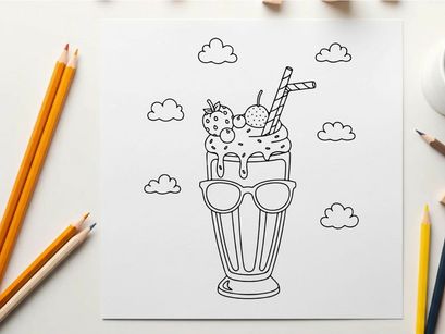 Cute ice cream sundae with glasses vector illustration