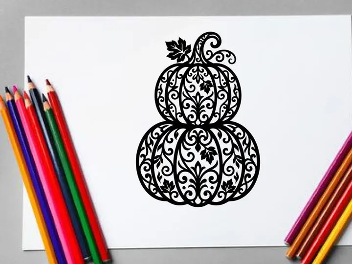 Decorative pumpkin silhouette with intricate floral patterns for autumn